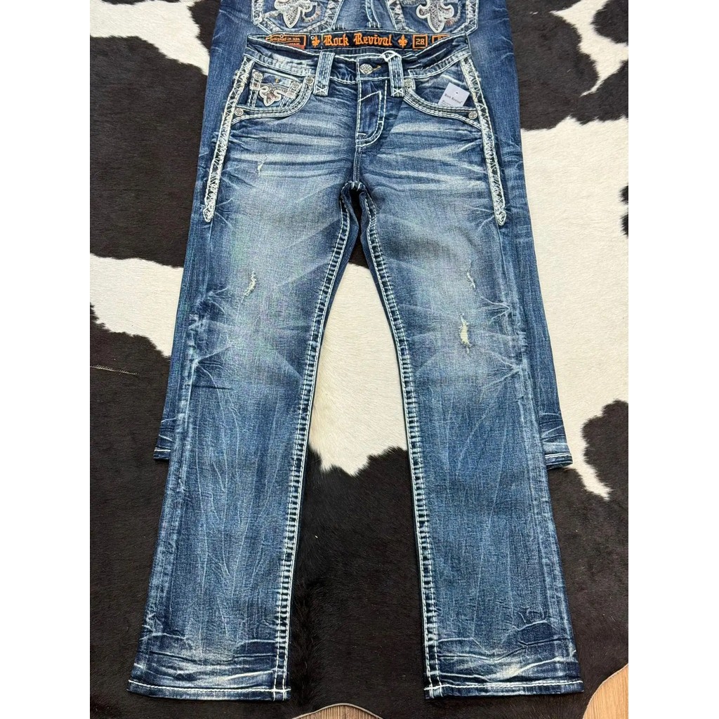 Foliage Bootcut Women Y2K New Gothic Blue Denim Embroidery Pocket Hip Hop Harajuku Revival Mens