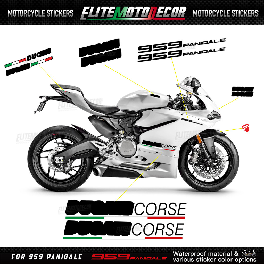 For Ducati 959 Panigale Full Fairing Shell Sticker Decal Sticker Tricolor Design Logo Corse For