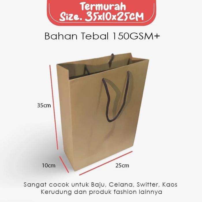 PAPER BAG COKLAT BESAR UK. 35X10X25CM, PAPER BAG JUMBO POLOS WARNA COKLAT, PAPPER BAG KADO PACKING