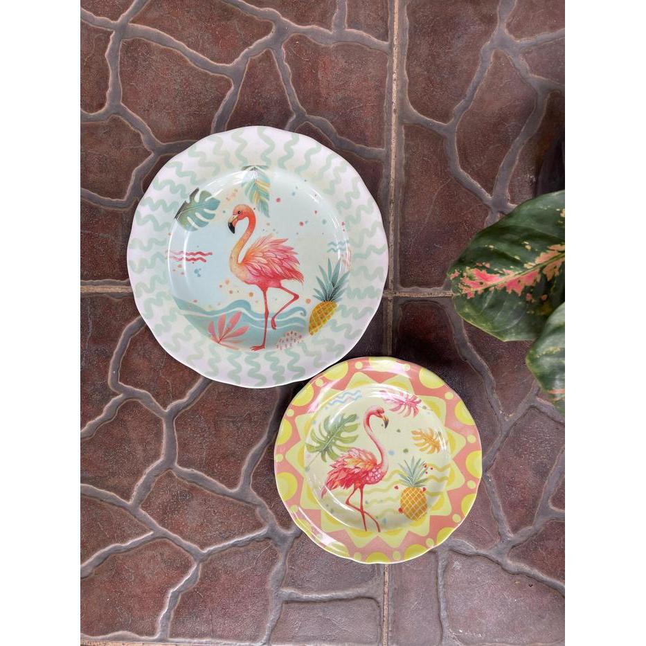 Piring Keramik Motif Flamingo Pastel / Pajangan Dinding / Piring Makan