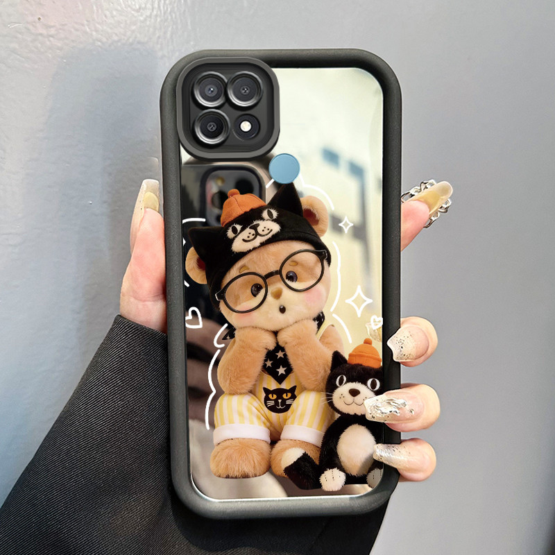 Casing Hp OPPO A15 A15s A35 Case Foto Boneka berbulu nyata Cermin Kasing silikon Cesing bagus karet 