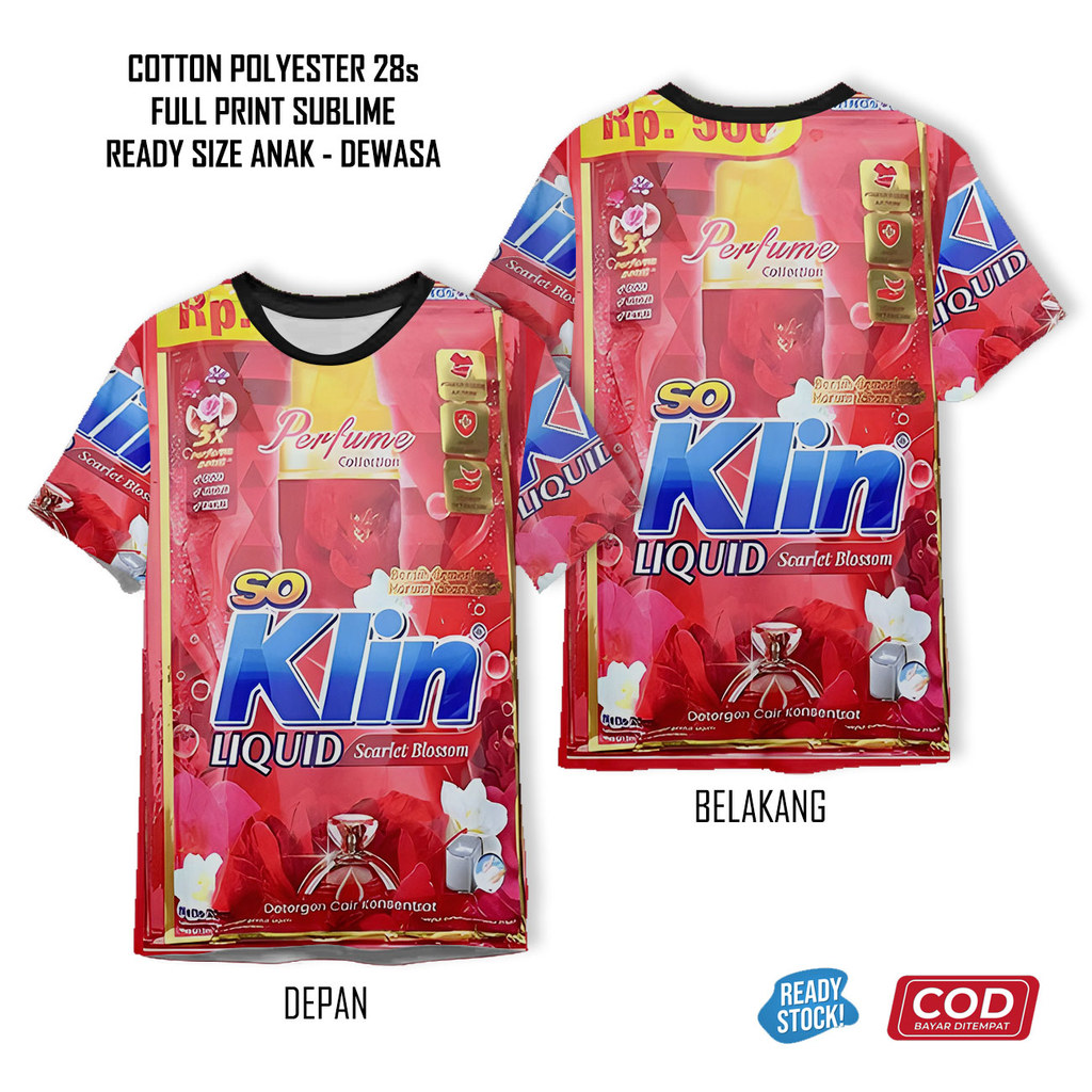 Kaos Deterjen Cair Sabun Cuci Bersih Cemerlang Tahan Lama SoKlin Full Printing Keren | Baju 3D Sabun