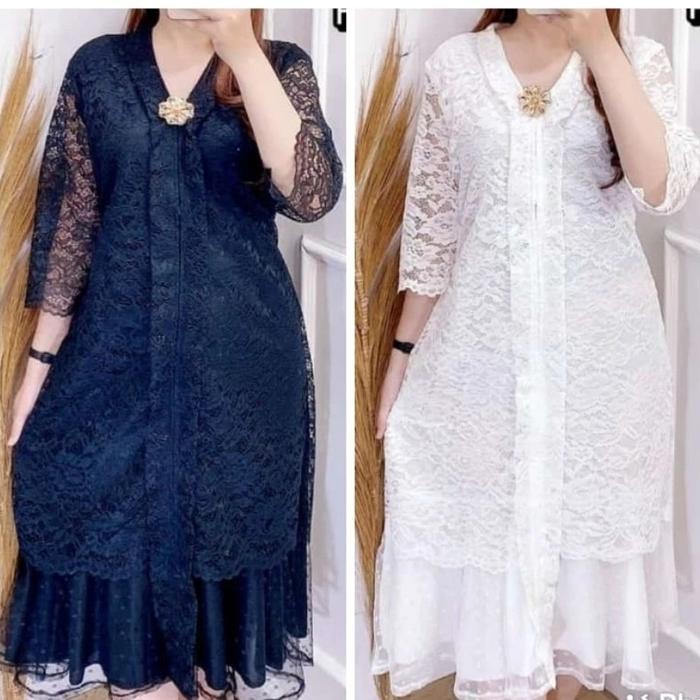 DISKON JUMBO DRESS PESTA WANITA BROKAT KARTINI BUSUI+BROS HITAM PUTIH LD 120 READY STOCK