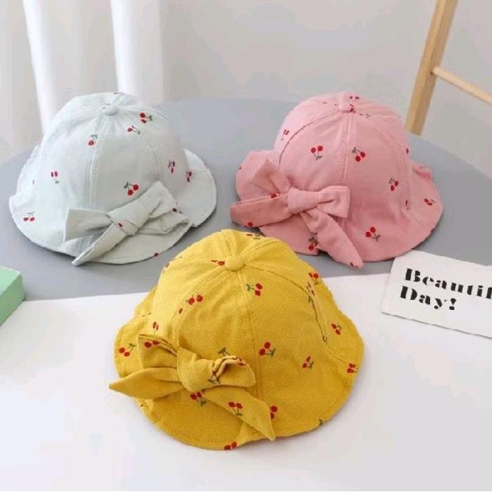 IMPORT Topi Bucket Anak Perempuan Pita Cherry Fashion Hat