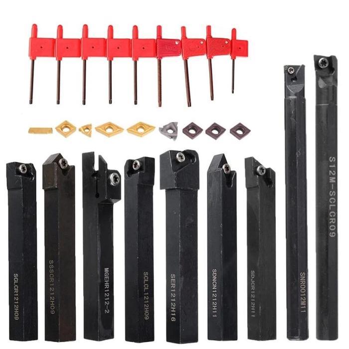 READY TERLARIS Holder Bubut Insert 27pcs/Set Cnc Turning Tool Holder Bubut Luar Dalam 12mm Carbide