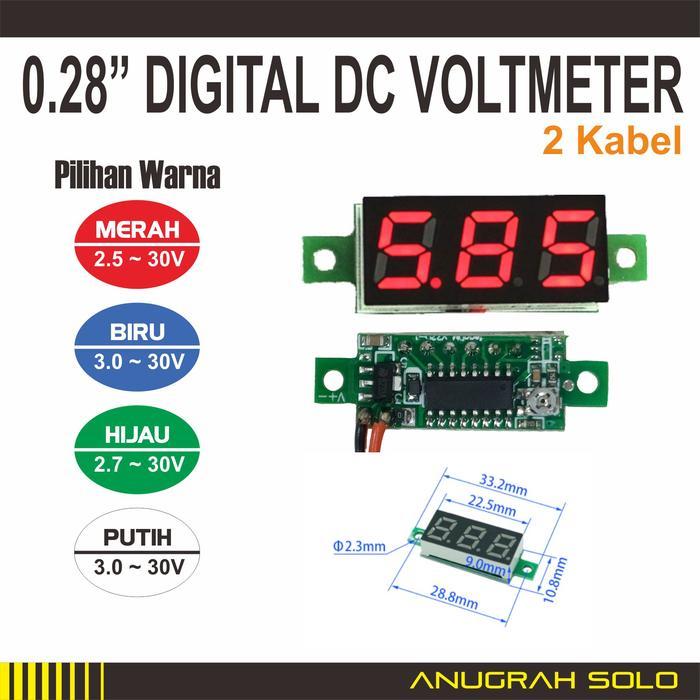 DC Digital Voltmeter 2 Kabel 2.5-30V 0.36" 0.28" 0.56" Tanpa Frame
