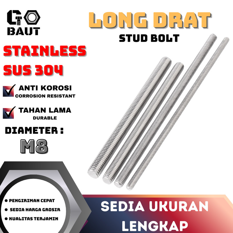 AS Drat / Long Drat / Stud Bolt (Stainless SS) M8