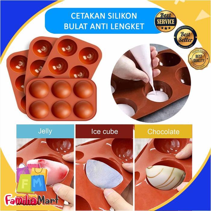 6 Lubang Cetakan Silikon Dome / Cetakan Kue Silicone Bulat setengah lingkaran / Cetakan Coklat /