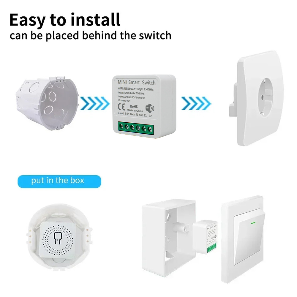 MiNi Tuya WiFi Smart Switch 16A 2-way Remote Timer Breaker 24V 220V Relay Work With Alexa Google