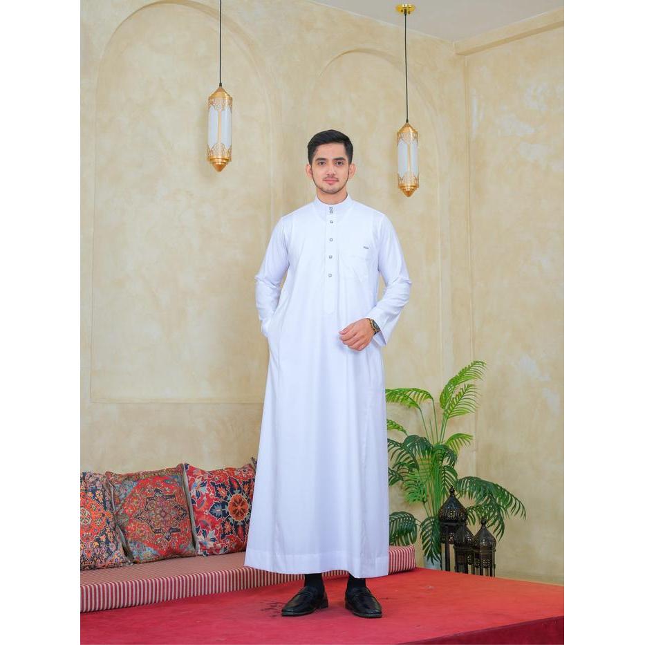 Al Haramain Series Semi Wol Thobe Hassan Jubah / Gamis Pria Dewasa (241766/67/68) Putih