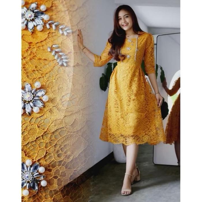 [] Dress Brukat Pevita Mix Payet Kekinian Dress Natal Dress Pesta Dress Jumbo Ld 120 Cm Casual Gold
