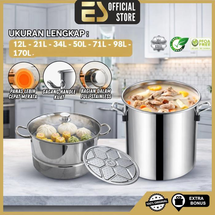 ES Dandang Bakso Stockpot Langseng Kukus Stainless 304 Tebal Kapasitas Besar Bisa Untuk Mengukus