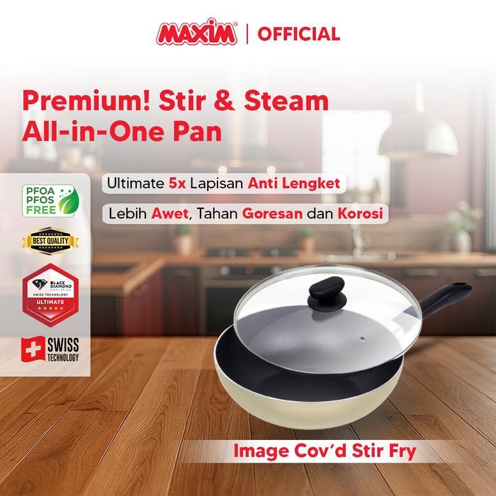 Maxim Image Wajan Penggorengan Teflon Anti Lengket 28cm Stirfry Tutup Kaca