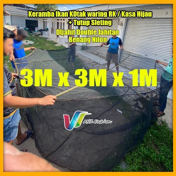 Keramba ikan waring jaring RK bulat diameter 3 tinggi 1 meter dengan penutup resleting Pancing Umpan