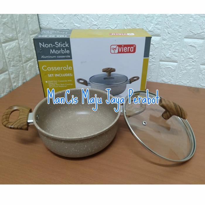 Casserole Viera 20 Cm Glass Lid Non Stick Marble / Panci