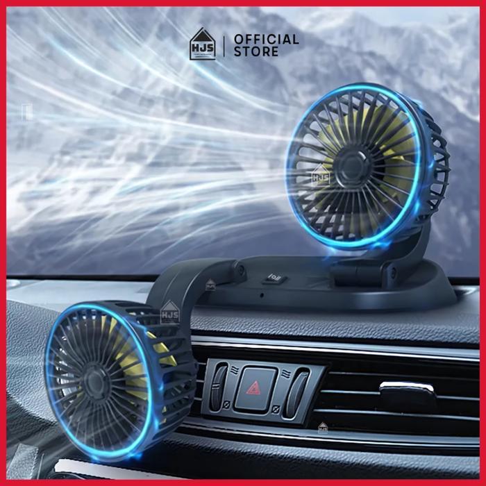 "New" [HJS] Kipas Angin Mobil 12-24V 2 Kepala Dingin AC Truk 360