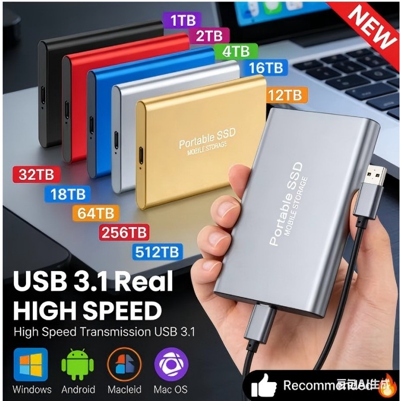 Portable SSD 16TB External hard drive 2TB High-speed Hard Disk 4TB USB3.2 Solid State Disk 1TB Mass
