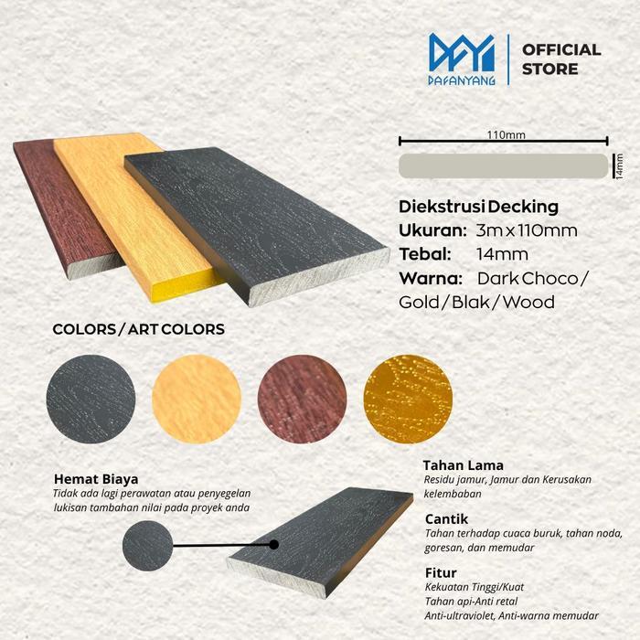 Decking Lantai Wpc Motif Kayu 3 Meter Decking Floor Panel Pvc Premium Untuk Indoor & Outdoor,
