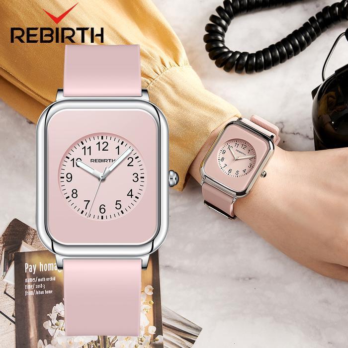 REBIRTH Jam Tangan Wanita Gaya Mode Santai Tali Silikon Tahan Air Kuarsa Korean Style RE096-1