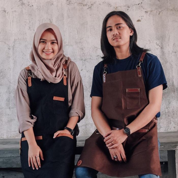 Apron Barista Kanvas Strap Kulit Asli