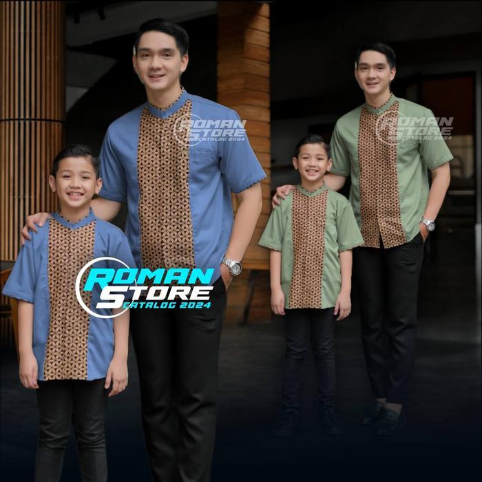 NEW BAJU KOKO ARJUNA KOMBINASI BATIK WARNA HIJAU SAGE