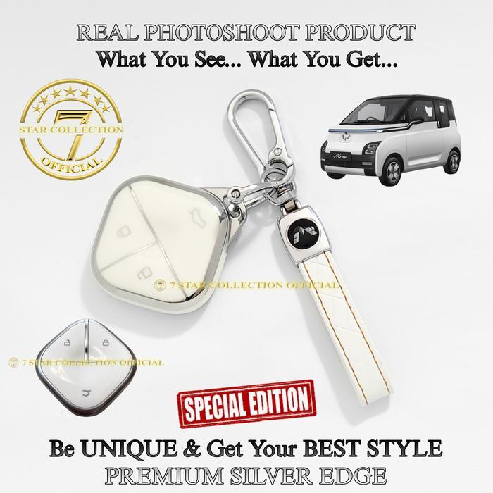 Cover Case Sarung Kunci Remote Mobil Wuling Air Ev Long Range Premium Silver Edge