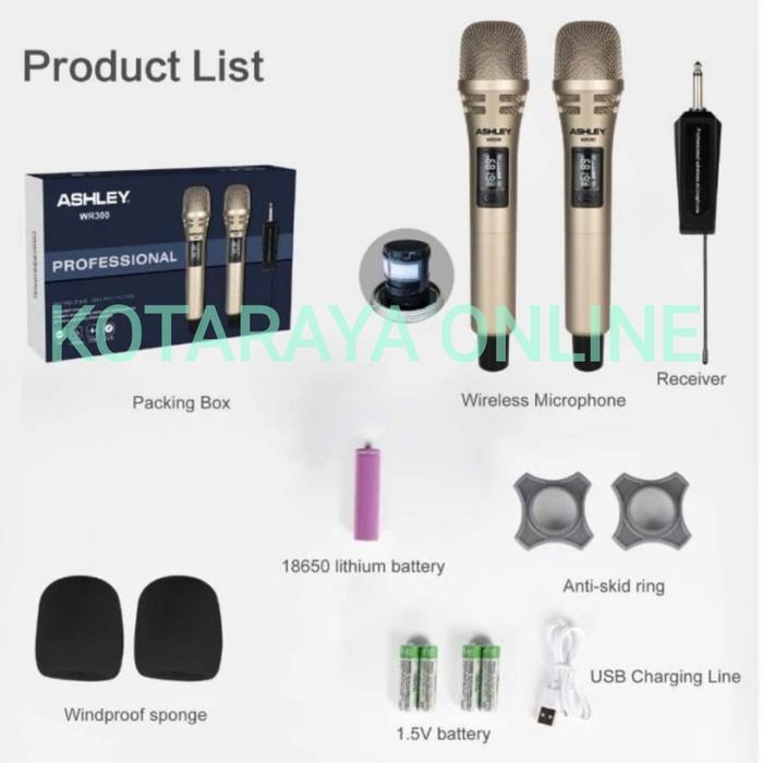 Terlaris Microphone Wireless Mic Karaoke UHF Original Ashley WR 300/WR300 Mik SALE
