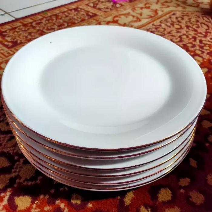 Piring Makan Ceper Keramik (model piring KFC) 10inch ( 25.5 Cm ) Lis
