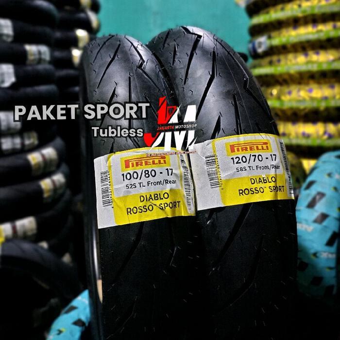 SEPASANG - Ban 100/80-17 & 120/70-17 Pirelli Diablo Rosso Sport ( Ninja150 Vixion MX King CBR dll )