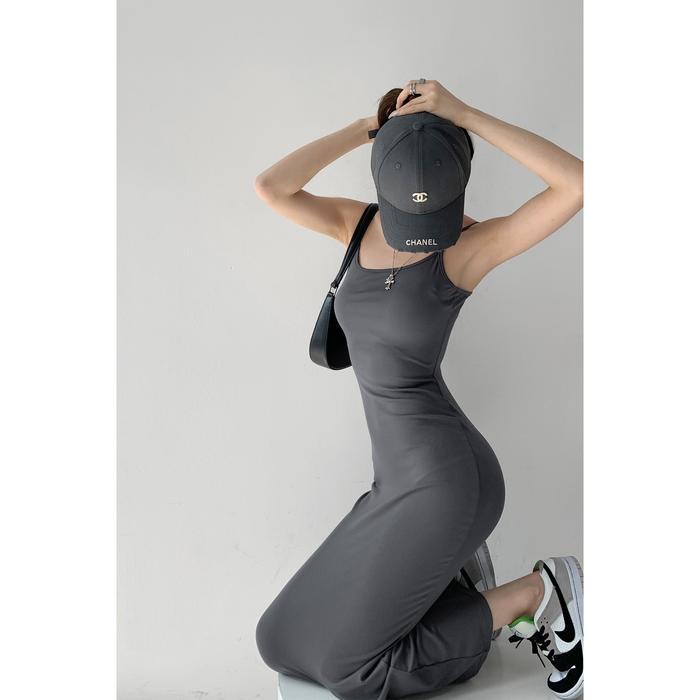 VasBaju Long Dress Bodycon Tanpa Lengan Gaun Suspender Long Sexy Long Dress Polos Korean Style
