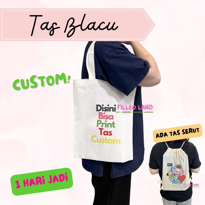 Tote Bag Custom Tas Blacu Goodie Bag Ulang Tahun Souvenir Wedding Printing - Filleo Land
