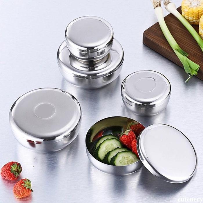 Mangkok Korea Stainless Steel Tebal / Mangkuk Dua Lapis Anti Panas Tanpa Tutup Cutenery