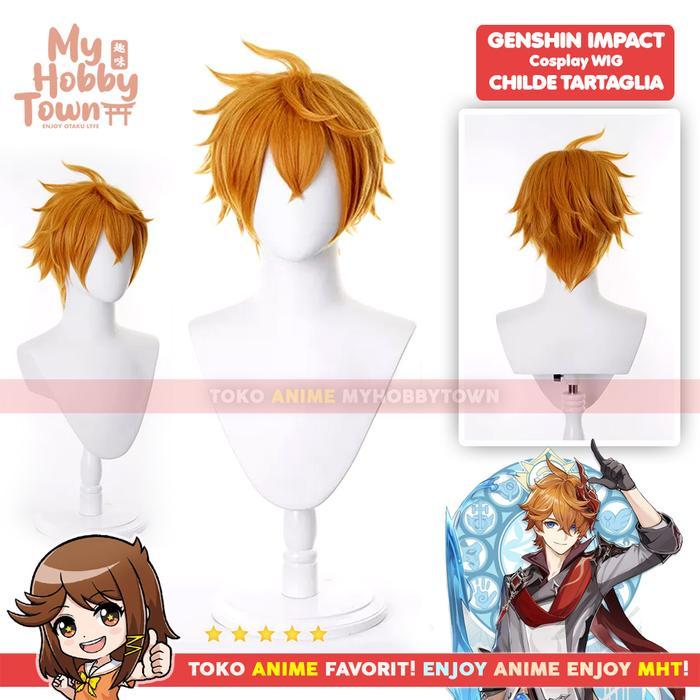 Wig Cosplay Anime Game Childe Tartaglia Rambut Palsu Fatui