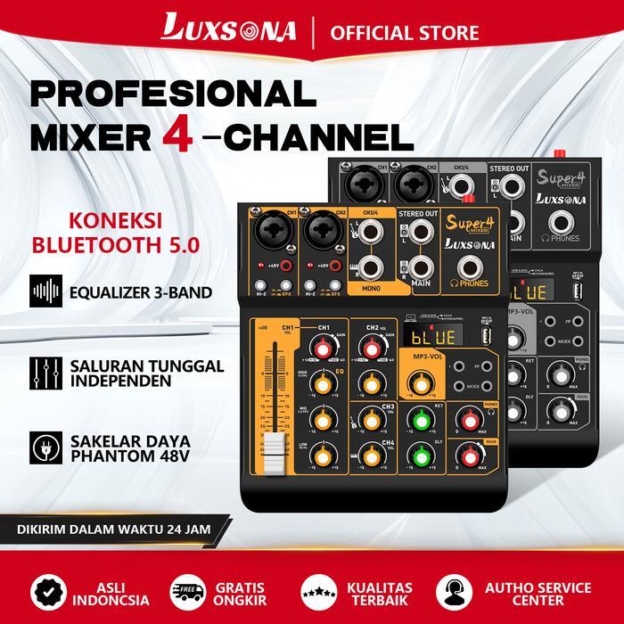 Luxsona Mixer Audio 4 Channel Profesional Mini Mixer Amplifier Sound Card Usb Bluetooth Mixer Ashley