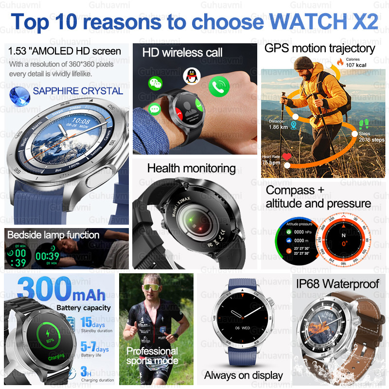 2025 Original For OPPO WATCH X2 Sapphire Glass Screen Smart Watch GPS Track Compass Health
