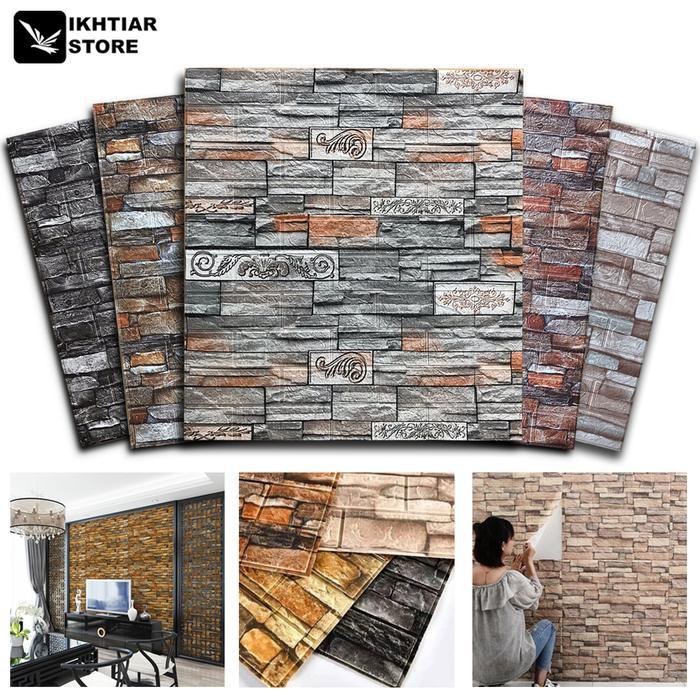 "New" WALLPAPER STICKER DINDING 3D BRICKFOAM MOTIF BATU ALAM WALLFOAM