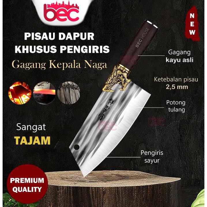 Termurah [Bec] Pisau Dapur Iris Gagang Naga Jumbo Super Tajam Golok Daging