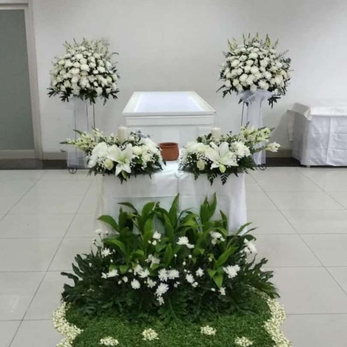 dekorasi rumah duka-standing flower-bunga meja lilin-taman kecil