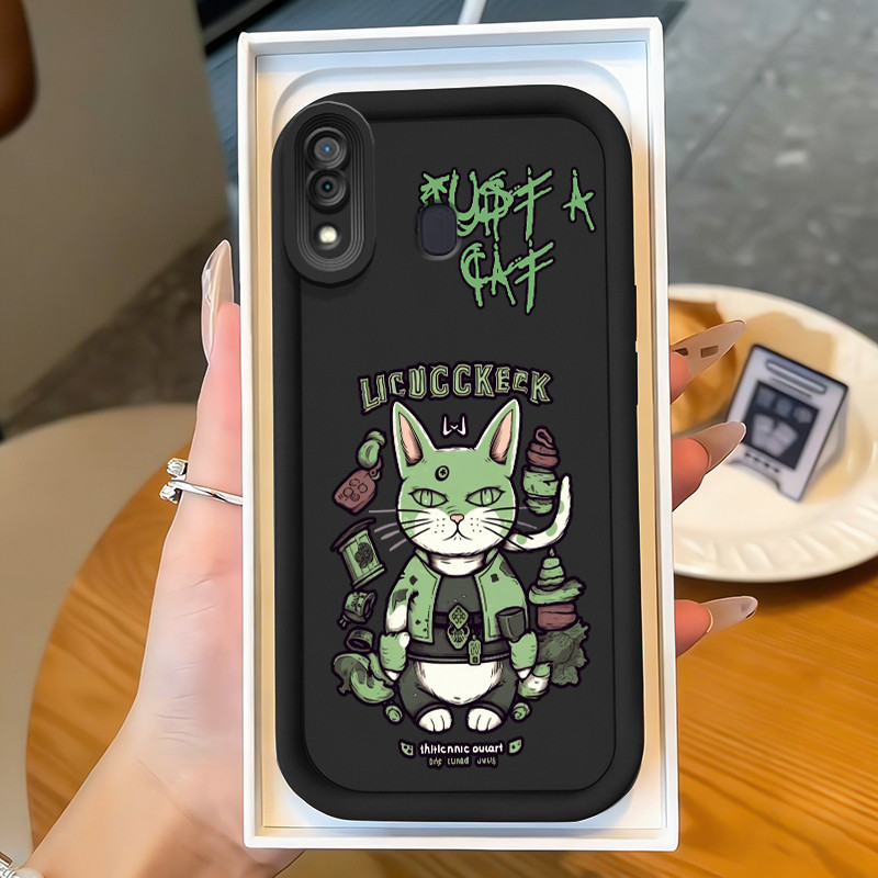 Casing Hp untuk Samsung Galaxy A20 A20s A30 A21s M10s Case Kucing hijau misterius Kasing silikon Ces