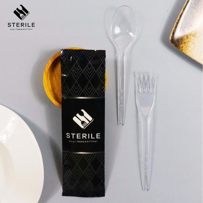 isi 100 pcs sendok garpu bening plastik /cutlery set/ set sendok garpu bening premium