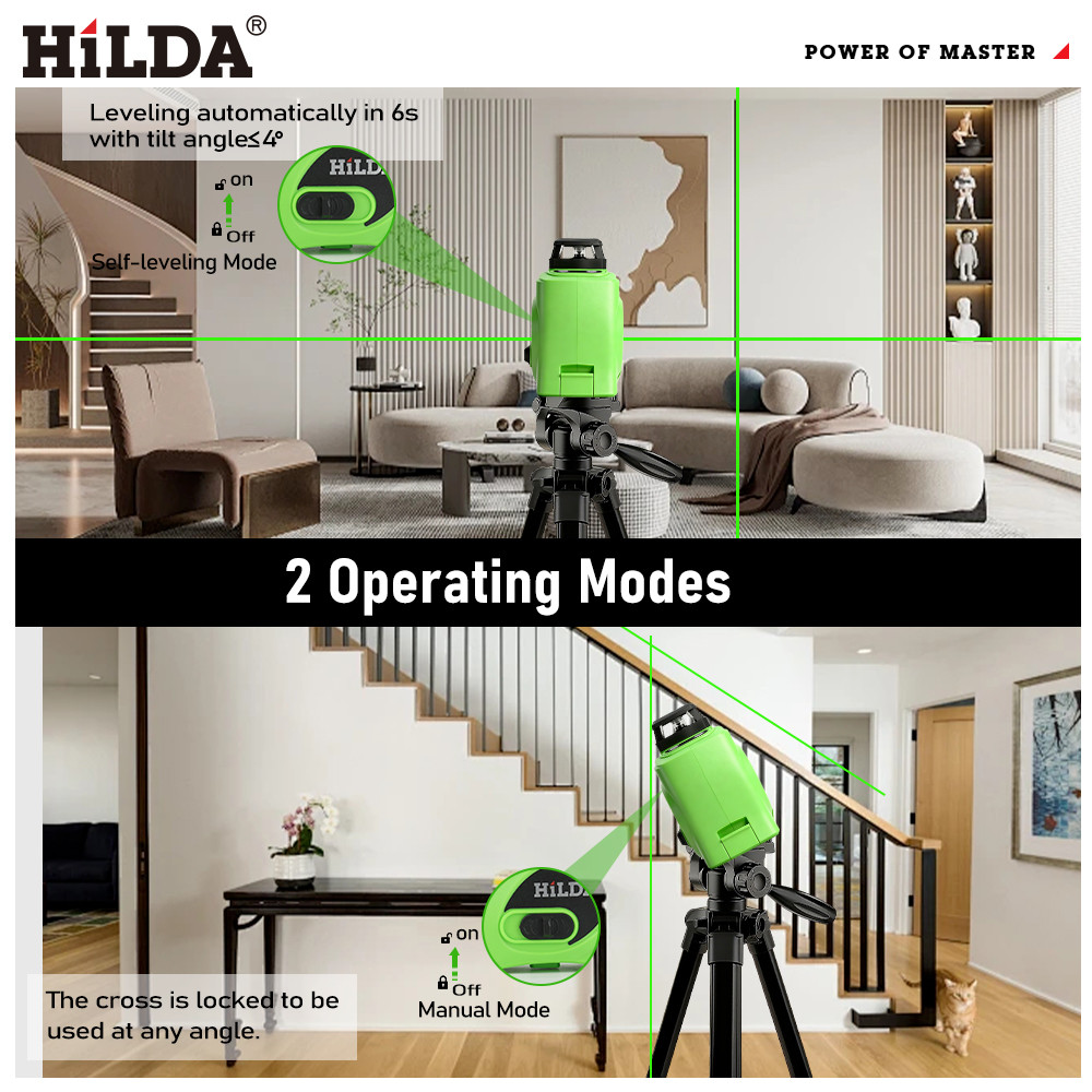 HILDA Laser Level 5-line Green Laser Horizontal Vertical Self Leveling Laser level Visibility High
