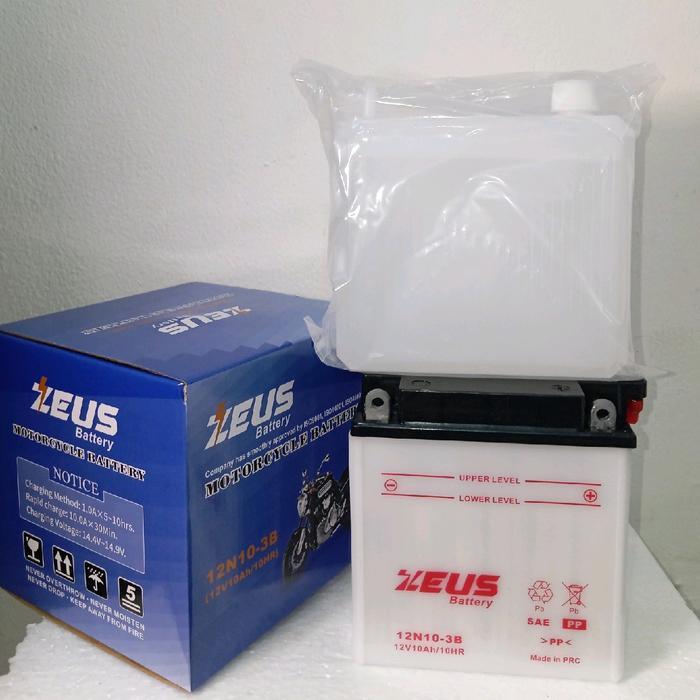 AKI BASAH MOTOR 12N10-3B-A MOTOR VIAR RODA 3 10 AMPER ZEUS LAMPU AKI VIAR ACCESSORIES MOTORCYCLE