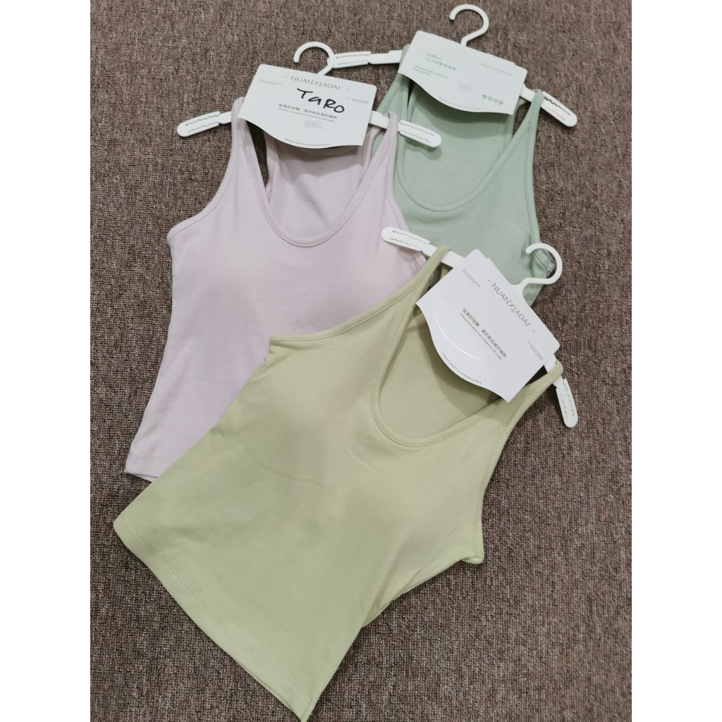 Tank Top + Cup Bra Wanita Kekinian /  Kaos Polos Tanpa Lengan / Fashion Korea
