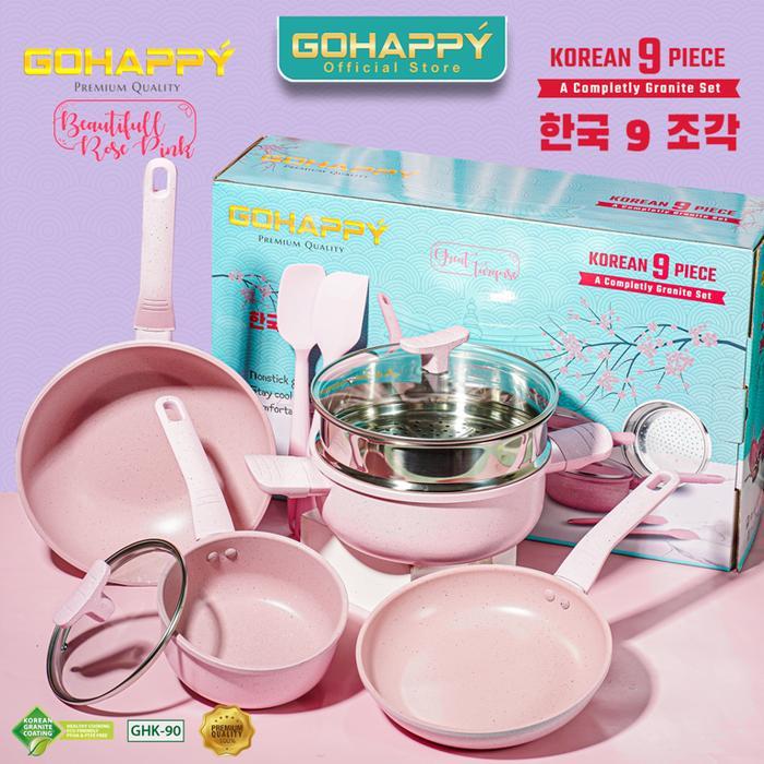 Panci Set Color Korea Pot Granite 9 pcs / Panci Set Warna Warni Cantik korean Gohappy COOKWARE SET
