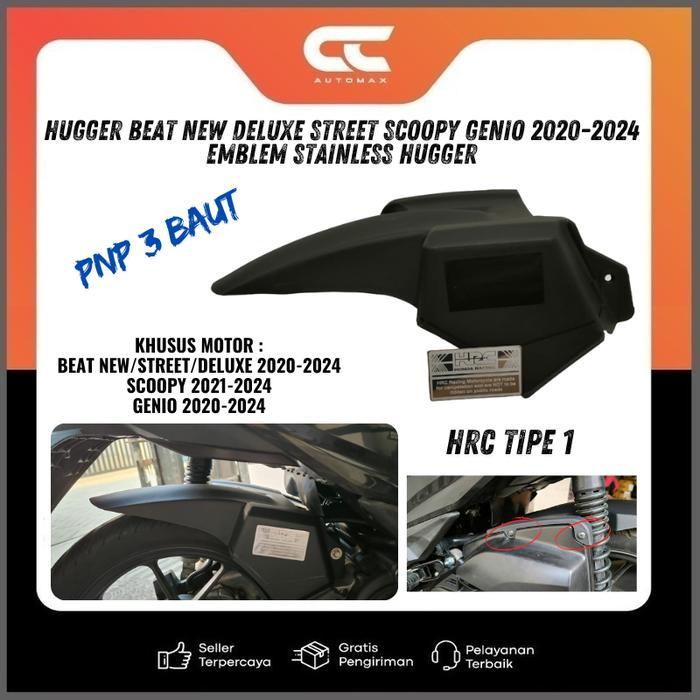 Hugger Spakbor Kolong Beat New Deluxe Street Scoopy Genio 2020-2024 Pnp 3 Baut + Emblem Stainless