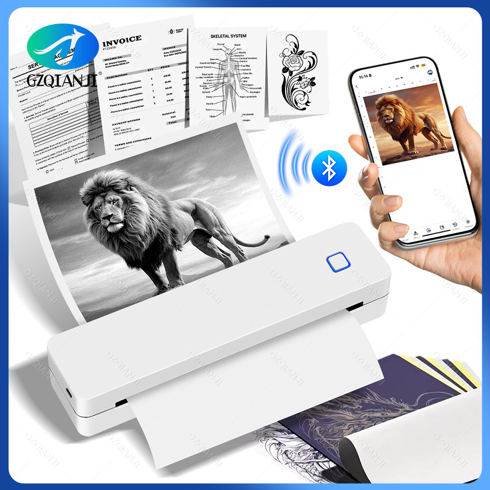 A4 Thermal Printer Bluetooth Wireless Portable Photos PDF Document Printer Support