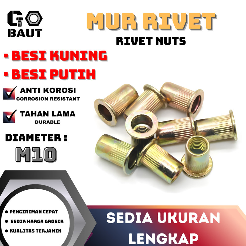 Mur Rivet / Rivet Nut (Kuning / Putih) M10