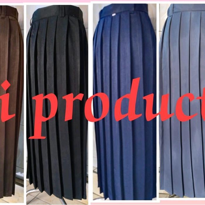 Rok Sekolah Wanita Ra/Rempel Full Hitam. Bawahan Panjang Cewek Remaja. Abu Biru