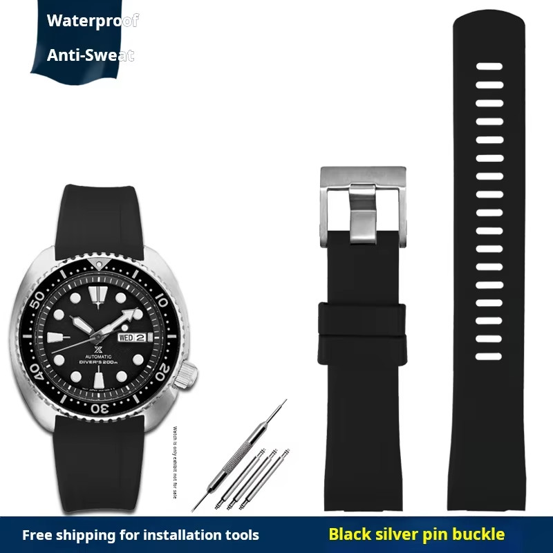 FKM Watch band For SEIKO PROSPEX cola ring SRPA21J1 SRPE99K1 SRP777J SRPC91J1/25J1 Curved rubber