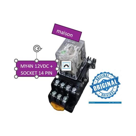 Relay My4N 12Vdc + Socket My4N 12V Dc 14 Pin My4 12Vdc Asli